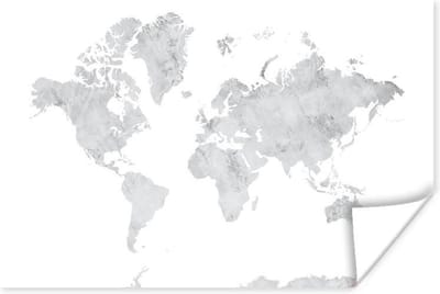 Poster 30x20 cm - Wereldkaart - Grijs - Marmer - Posters - Kamer decoratie - Wanddecoratie woonkamer - Muurdecoratie slaapkamer