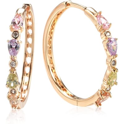 Boucles d'Oreilles Créoles Grandes en Zircon Naturel Brillant Pour Femmes Bijoux de Mariage Nouveau Design Couleur Or Rose Boucles d'Oreilles Pendantes Fines Quotidiennes beige
