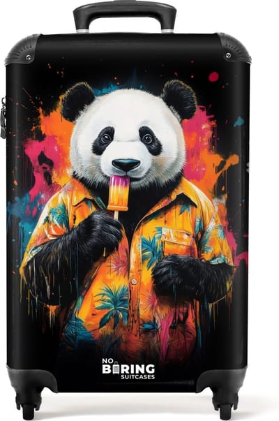 NoBoringSuitcases.com® - Handbagage koffer lichtgewicht - Reiskoffer trolley - Zomerse panda met ijsje - Rolkoffer met wieltjes - Past binnen 55x40x20 en 55x35x25
