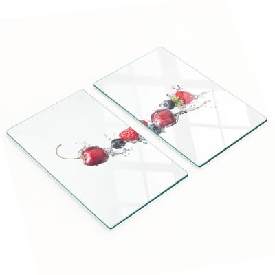 Keukenplanken van gehard glas met afbeeldingen, 2 stuks, bosvruchten, 2x30x52 cm