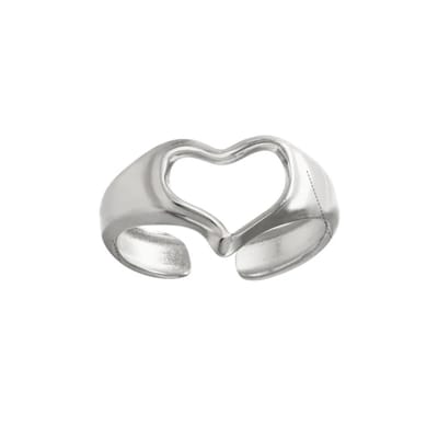 Aramat Jewels | Ringen | Stalen Verstelbare Open Ring - Open Hartje - One Size | Zilverkleur | |12mm | Staal | Volwassenen | Verkleurd niet