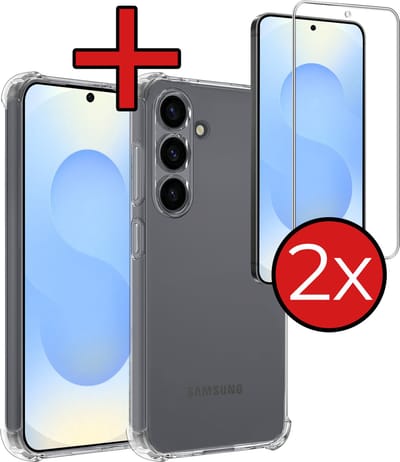 Hoesje - Met Screenprotector - 2 Stuks - Geschikt voor Samsung Galaxy S25 FE - Sterk & Shockproof - Back Cover - Siliconen Case - Telefoon Hoes - Shock Proof - Telefoonhoes - Transparant