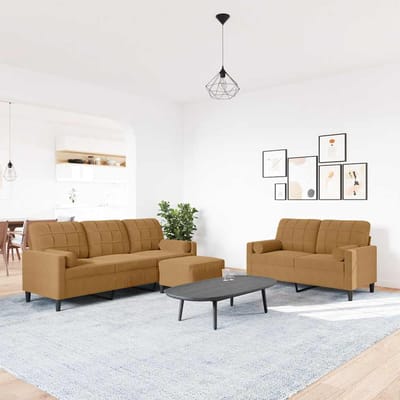 vidaXL - 3-delige - Loungeset - met - kussens - en - bolsters - fluweel - bruin