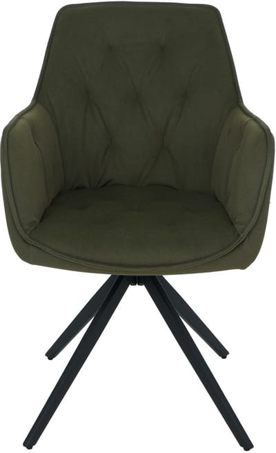 Set van 2 eetkamerstoelen MCW-L80, keukenstoel, gestoffeerde stoel met armleuningen, draaibaar, metaal, stof/textiel ~ groen