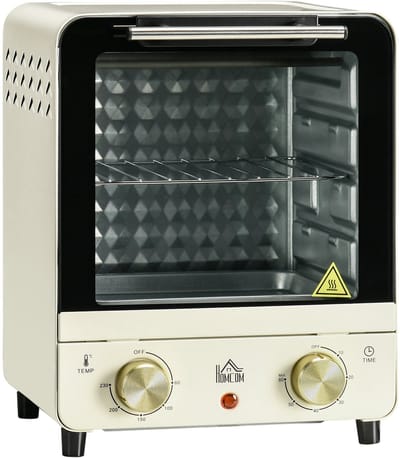 HOMCOM-Minibackofen-Eisen, Edelstahl, gehärtetes Glas-25,5L x 27,5B x 32H cm-Cremeweiß