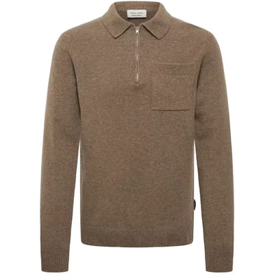 Casual Friday Sweater Wol Kraagje & Rits Bruin - Maat L
