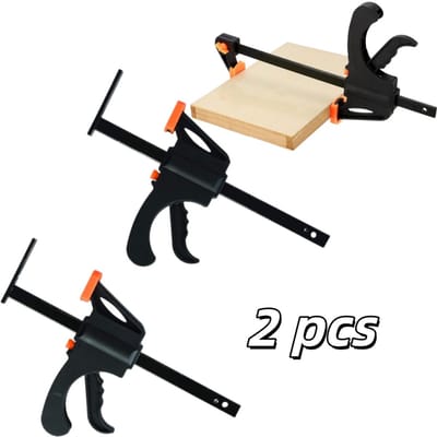 2 stuks - Houtbewerkingsstangklemmen - snelle bevestiging - verstevigingsklemmen voor knutselwerk - zelfklevende positioneringsklemmen - 18,7*4,7 cm - voor het verbinden en bevestigen van handgemaakte houtbewerkingsonderdelen - zwart en oranje