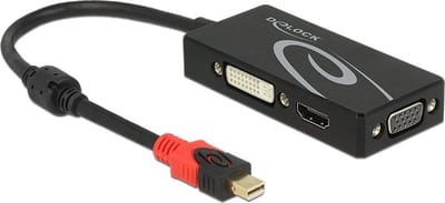 Premium Mini DisplayPort 1.2 naar HDMI, DVI en VGA adapter / zwart - 0,15 meter