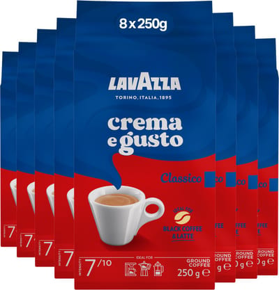 Lavazza Crema e Gusto Filterkoffie - Gemalen Koffie - Blend van Arabica & Robusta Bonen - Intensiteit 7/10 - 8 x 250 gram