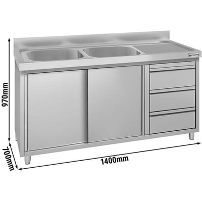 GGM Gastro Spülschrank ECO - 1400x700mm - mit 3 Schubladen & 2 Becken links