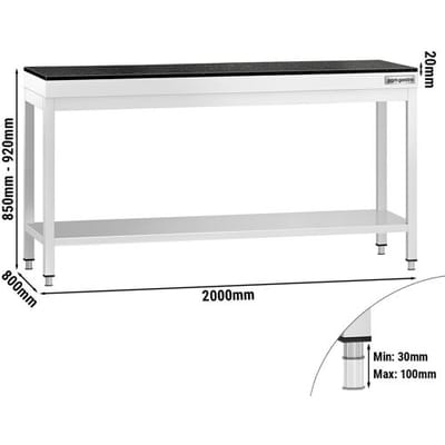 GGM Gastro Edelstahl Arbeitstisch PREMIUM - 2000x800mm - mit Grundboden - inkl. Granitarbeitsplatte