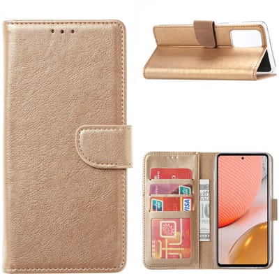 Hoesje Geschikt Voor Samsung Galaxy A72 hoesje bookcase Goud - Hoesje Geschikt Voor Samsung Galaxy A72 5G portemonnee book case hoes cover