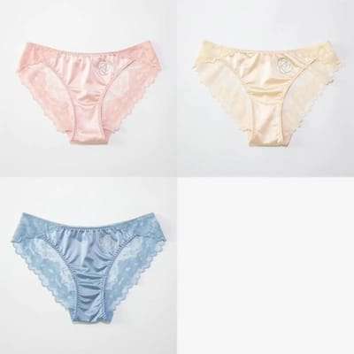 Franse Camelia Bloesem Mid Taille Slipje Dames Ondergoed Kant Sexy Ademend Comfortabel Grote Maat Hoge Elastische Satijnen Briefs L 48-60KG&3pcs white