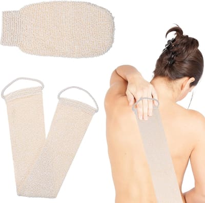 Rugrubber - peelinghandschoenen - 2 stuks bamboevezelspons - exfoliërende handschoenen - douchehandschoenen - massagehandschoen voor lichaamscrub - beige