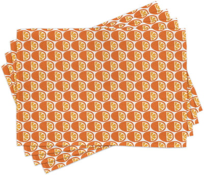 ABAKUHAUS fruitplacemats, cartoon sinaasappelpatroon, tafeldecoratie voor eetkamer en keuken gemaakt van wasbare stof, donkeroranje en goudgeel