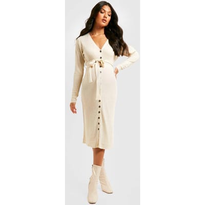 boohoo Dames Zwangerschaps button-down gebreide midi jurk | Oatmeal | Maat: 14