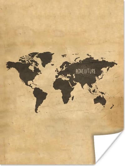 Poster - Wereldkaart - Vintage - Quote - 30x40 cm