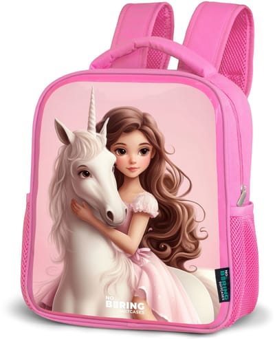 NoBoringSuitcases.com® - Rugzak roze - Schooltas meisjes - Meisje met witte eenhoorn op roze achtergrond - Kinder rugtas meisje - Boekentas kind - Kinderrugzak voor school - Schoolrugzak