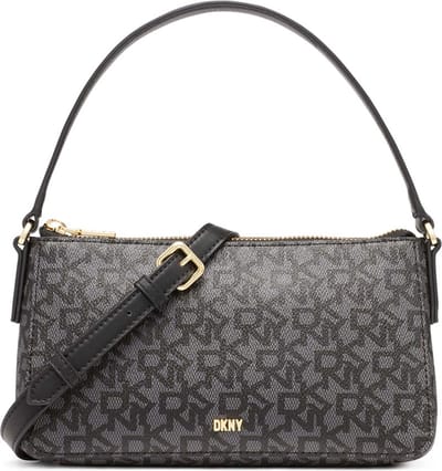 DKNY Leren Handtas Schoudertas Irina Sutt Handbag Black Gold Zwart