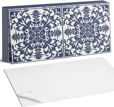 Coloray Plaktegels - Bloemenpatroon met bladeren Zelfklevende Wandtegels - 40 cm x 20 cm - Marine Plaktegels - 10 stuks - Rechthoek PVC Tegels - Plaktegels Badkamer - Vloertegels Zelfklevend - Vinyl Tegels - Portugese Tegels
