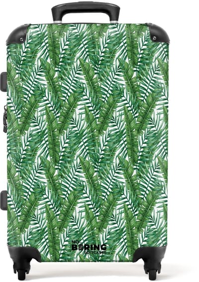 NoBoringSuitcases.com - Grote koffer - Palm lange bladeren patroon groen - Kinderkoffer geschikt voor jongen en meisjes - Reiskoffer met 4 wielen - Trolley op wieltjes - Rolkoffer groot kinderen - 72 liter - Ruimbagage valies 20kg
