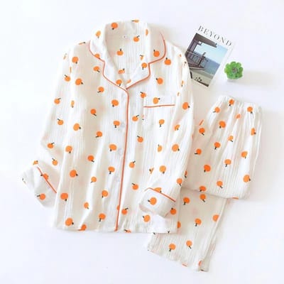 Nieuwe lente- en herfstpyjama's voor dames, 100% katoen, lange mouwen, thuiskleding, paarse lavendel, eenvoudige pyjamaset voor dames, grote maten M beige