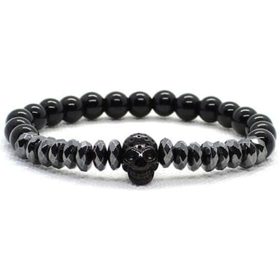Schedel Armband Heren Accessoires Matte Steen Kralen Erkek Bileklik Set Kroon Sieraden Heren Armbanden Voor Vrouwen Pulseras Mujer black