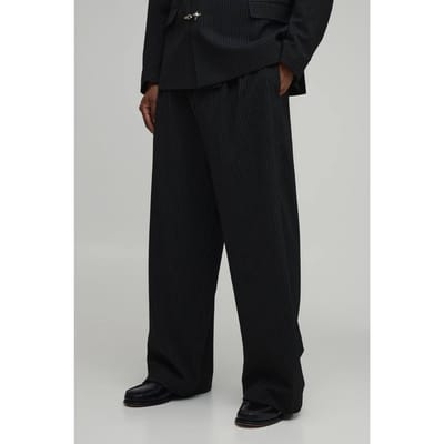 Tailored Krijtstreep Plooifront Wijde Pasvorm Pantalon | Black | Size 30