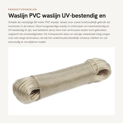 Dailygoods- Waslijn 50 Meter - UV-bestendig - Stabiele Staaldraad - Onderhoudsvriendelijk - Reiswaslijn - Transparant PVC - Wasdraad