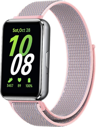 Strap-it Smartwatch nylon bandje met klittenbandsluiting - geschikt voor Samsung Galaxy Fit 3 (roze)