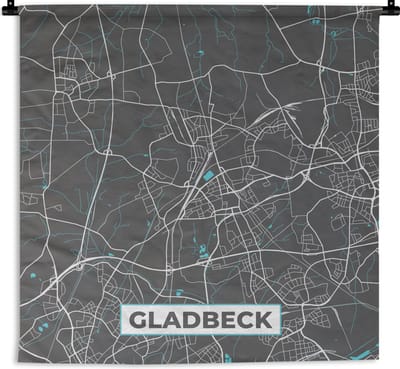 Wandkleed - Wanddoek - Stadskaart – Kaart – Gladbeck – Blauw – Duitsland – Plattegrond - 180x180 cm - Wandtapijt