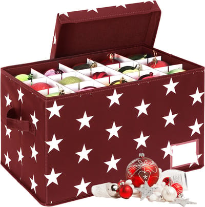 Kerstballen opbergbox - voor 30 ballen - met etiket - rood