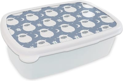 Broodtrommel Wit - Lunchbox - Brooddoos - Schapen - Nacht - Maan - Patronen - 18x12x6 cm - Volwassenen
