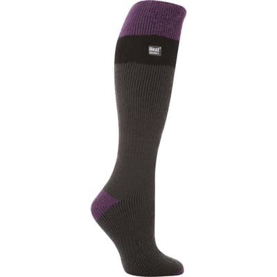 Heat Holders - Dames kniehoge thermo skisokken - Houtskool / Paars