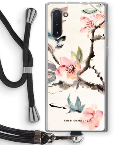 Case Company® - Hoesje met koord geschikt voor Samsung Galaxy Note 10 hoesje met Koord - Japanse bloemen - Telefoonhoesje met Zwart Koord - Bescherming aan alle Kanten en Over de Schermrand