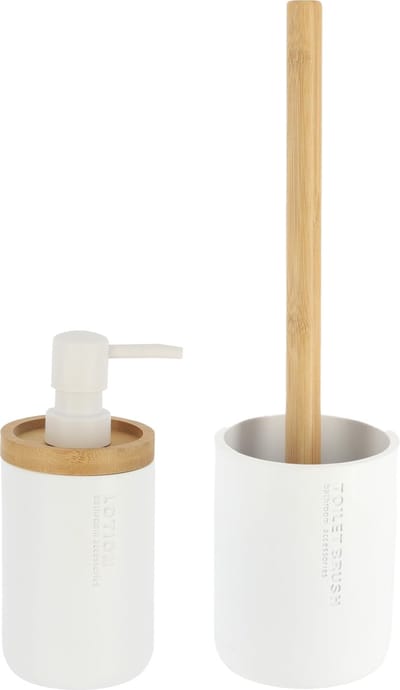Tendance Badkamer accessoires set 2-delig - PS/bamboe - wit - robuust - matte coating - luxe set