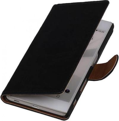 Washed Leer Bookstyle Wallet Case Hoesje - Geschikt voor Sony Xperia T3 Zwart