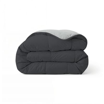 Zelesta Comfort Duo Dekbed zonder overtrek - Wasbaar Hoesloos dekbed - Met vaste overtrek - 2 in 1 - Zacht zwart & Zilver grijs - 140x200cm