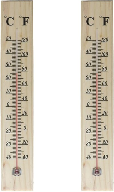 Gerimport Thermometer - 2x - hout - 39 x 7 cm - naturel - tot 50 graden Celsius