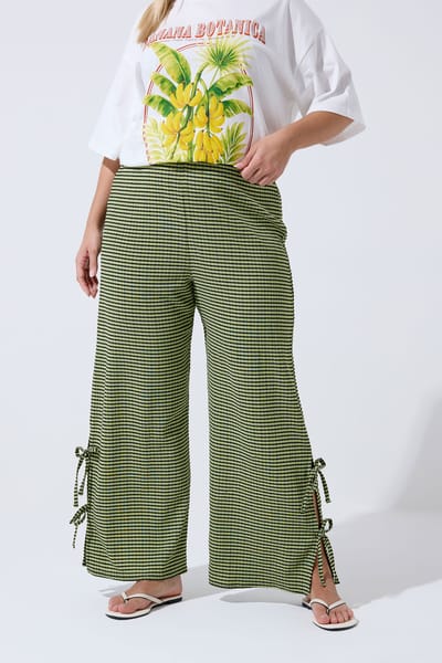 Limited Collection Curve Khaki Groene Gingham Broek Met Strik Aan De Zijkant Size 48