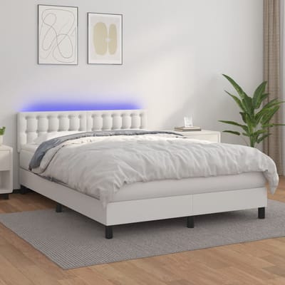 vidaXL - Boxspring - met - matras - en - LED - kunstleer - zwart - 140x190 - cm