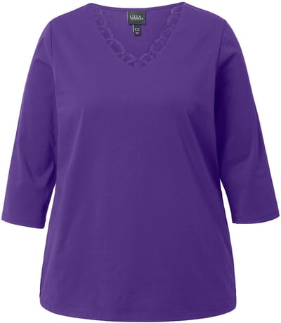 Ulla Popken - Dames - Shirt versierde V-hals classic 3/4-mouw - Lelie - Maat 46+