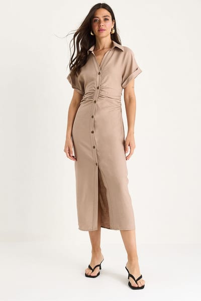 V-hals Midi-jurk met knoopsluiting
