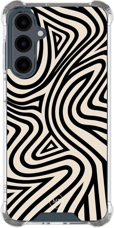 Hoesje (shockproof) geschikt voor Samsung Galaxy A16 - Groovy lines - Extra sterke case - TPU/polycarbonaat - Print - Zwart, Wit, Transparant