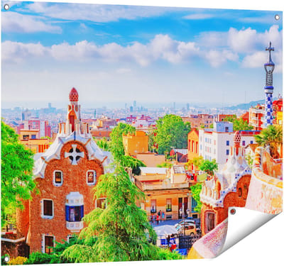 Gards Tuinposter Park G�ell in Barcelona - Kleurrijk - 100x80 cm - Tuindoek - Tuindecoratie - Wanddecoratie buiten - Tuinschilderij