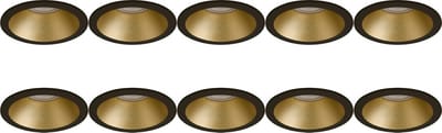 Spot Armatuur 10 Pack - GU10 Inbouwspot - Rond - Zwart/Goud - Aluminium - Verdiept - Ø85mm