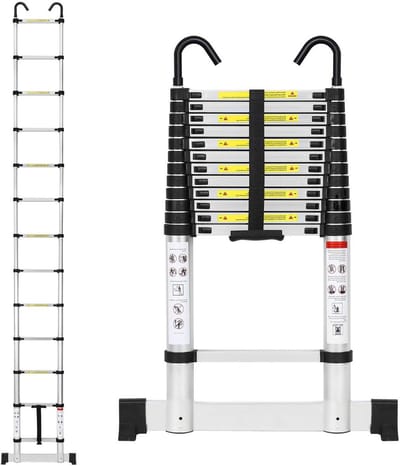Telescopische Ladder - Uitschuifbare Ladder - Veilig Werkhoogte - Stabilisator & Haak - 3.8 Meter - Aluminium