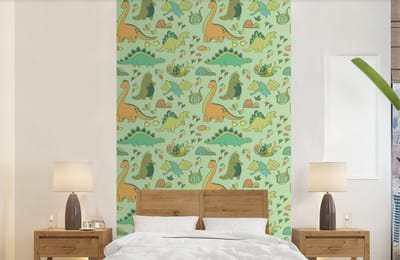 Behang - Fotobehang Patronen - Dino - Groen - Jongetje - Kind - Kinderen - Kids - Breedte 150 cm x hoogte 240 cm