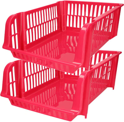 Plasticforte Stapelbare opbergmand - 2x - Roze - 16L - kunststof - 38 x 28 x 15 cm