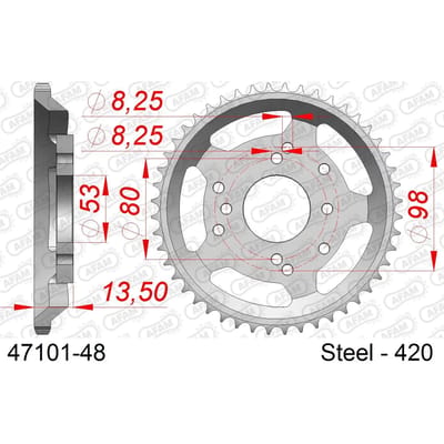 Stalen motortandwiel achteraan Afam 420 48 dents